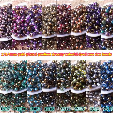 2/3/4mm Gold-plated Gradual Change Colorful Dream Series Glass Rice Beads, Super Uniform Handmade DI