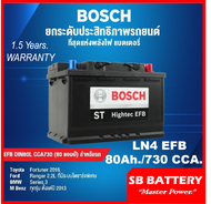 แบตเตอรี่รถยนต์ BOSCH รุ่น LN4 / EFB 80Ah.  พร้อมใช้  ไม่ต้องเติมน้ำตลอดอายุใช้งาน /สำหรับเก๋ง SUV ป