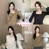 Yummy Shop (95153) -C Flowing Knitted Shirt Square Neck Long Sleeves