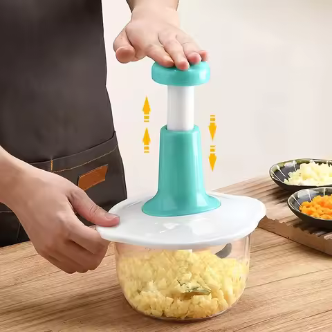 Manual Press Garlic Paste Processor, Press Type Vegetable Slicer, Household Multifunctional Meat Gri