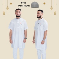 Setelan Gamis Putih Pria / Set Baju Koko Putih Dan Celana