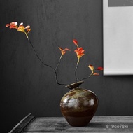 🚓Japanese Style Coarse Pottery Black Porcelain Vase Imitating Stone Abstract Gold Glaze Flower Vase Ceramic Zen Desktop