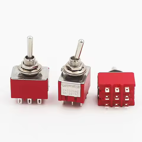 1PC 5A/125V-2A/250V AC MTS-402 Push Button Switch 9Pin Toggle Switches Red 2/3 Position ON-ON DPDT M