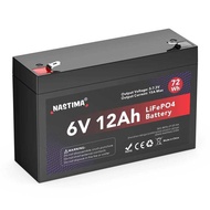 NASTIMA 6V 12Ah 72Wh Rechargeable LiFePO4 Battery with BMS Protection Deep Cycle 4000 For Surveillan