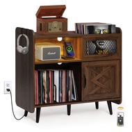 HOKYHOKY Record Player Stand with Vinyl Storage 350 Albums Large Turntable Stand with Sliding Door, 