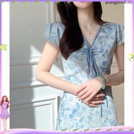 A-Line Elegant High Waist French Short Sleeve Dress - Summer Fashion S00 36