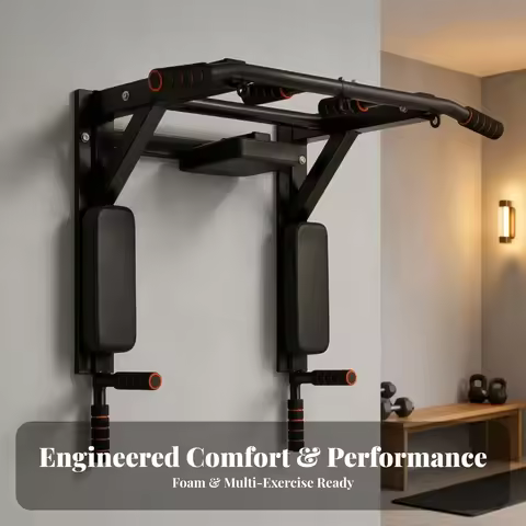 Wall-Mounted Pull-up Bar with Push-up Handles Versatile Wall-Mounted Push-up Station with Pull-up Ba