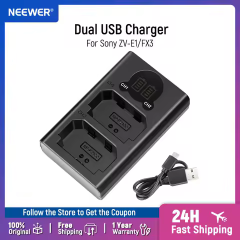 Neewer Dual USB Charger for Sony NP-FZ100 Battery for Sony ZV-E1, FX3, FX30, A1, A9 II, A7R V, A7S I