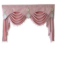 Princess Pink Chenille Swag Valance with Beads for Daughters Bedroom Luxury 3D Flower Embroidered Waterfall Valance Scalloped Curtain Topper Thermal Insulated Rod Pocket 1 Panel