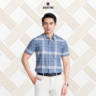 ARISTINO men's short-sleeved shirt with natural Bamboo blue and white stripes ASS013AZ