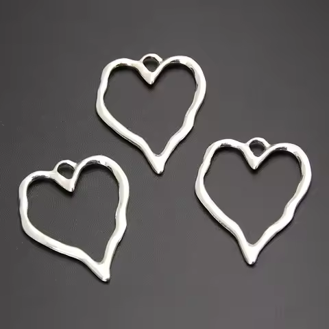 25pcs Silver Color 37x29mm Hollow Heart Charms Love Pendant For DIY Handmade Metal Alloy Jewelry Mak