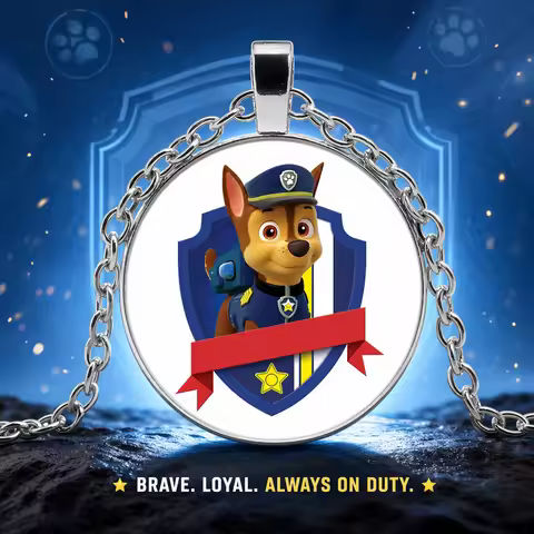 PAW Patrol Mighty Pups Glitter Crystal Glass Pendant Necklace for Kids Children Birthday Gift Jewelr