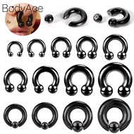 Bodyace 1 PC 12G-00G Big Large Size Captive Bead Nose Ring BCR Hoop Earrings Black Stainless Steel S