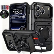 Case For iPhone 17 Pro Max 16 Pro 15 Pro Max 14 Card Holder Magnetic Rotated Ring Kickstand Layer He