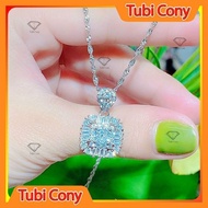 Platinum white women's necklace M1325-74 with square face and CZ