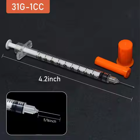 100pcs 1ml/1cc Sterile Insulin Syringe With 31G 8mm Needle and Orange Cap Individually Packed Inject