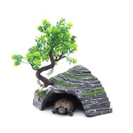 爬寵飼養箱造景，龜缸造景躲避屋，水陸缸裝飾造景，帶小樹造景，樹脂爬台，蜘蛛烏龜曬台山洞，多功能爬寵曬台洞穴擺件