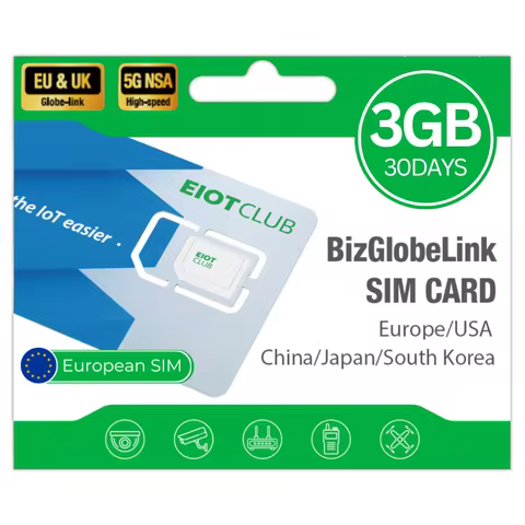 EIOTCLUB Prepaid Europe SIM Card, 3GB/30DAY, Use in Europe/US/China/Japan/South Korea, Global Travel