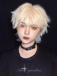 alice garden | Short Mens J-Pop Idol Style Full Wig with Natural Volume and Golden Color