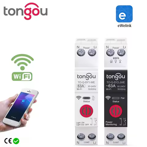 Ewelink TONGOU 1P+N 63A 110V 220V WIFI Smart Switch Energy Meter kWh Metering Circuit Breaker Timer