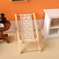 JAVIER Dollhouse Mini Foldable Chair, Wooden Chair Dollhouse Foldable Deck Chair, Lovely Miniature Mini Toy Doll House Chair Furniture Doll Accessories