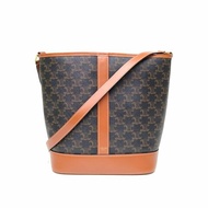 CELINE 凱旋門標誌印花Canvas水桶包中號老花PVC金扣肩背包