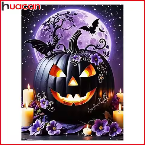 HUACAN Halloween Diamond Painting 5D DIY Black Pumpkin Diamond Embroidery New Arrivals 2025 Art Home