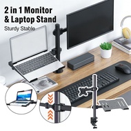 13-27 in Monitor, 2 in 1 Mount, Table Stand, Dual Arms, Clamping, Multi-Direction