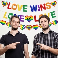 ROFOMON LGBT Pride Flag Banner, Love/Heart Hanging Pride Day Lesbian Rainbow Bunting, Reusable Party