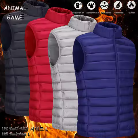 Animal Game Men's Casual Vest Autumn Lightweight Sleeveless Jacket Zipper Outerwear Vest Outdoor Dow
