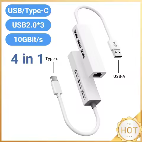 Type-C To RJ45 Computer Dock Station 4 Port 4 in 1 RJ45 Type-C Splitter 10GBit/s USB Network Card Hu