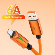 6A/120W Fast Charging Data Cable LED High Speed Transfer USB A To Type C Cable for IP 15-17 Huawei X