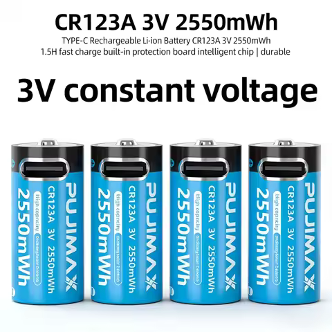 CR123A Lithium Batteries 2550mWh With USB-C Cable Fast Charge For Outdoor Cameras CR123A Rechargeabl