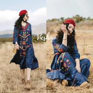 Maxi bohemian dress : เดรสไปทะเล แม็กซี่เดรส เดรสยาวผ้าสปัน​ งานแต่งพู่และปักลายดอกไม้​ สไตล์โบฮีเมียน​ ทรงหลวม​ใส่สบาย​ ชุดโบฮีเมียนผญ