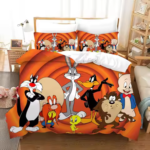 3D Cartoon Bugs Bunny Daffy Duck Duvet Cover Set For Kids 150 Bed Set Porky Pig Bedding Set King Siz