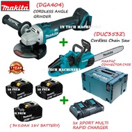 DGA404 CORDLESS ANGLE GRINDER+DUC353Z CHAN SAW 1x 2PORT MULTI CHARGER 3x 5.0AH