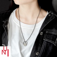 Wang Yibo Gaya Yang Sama Titanium Steel Kalung Pria Wanita Plat Bulat