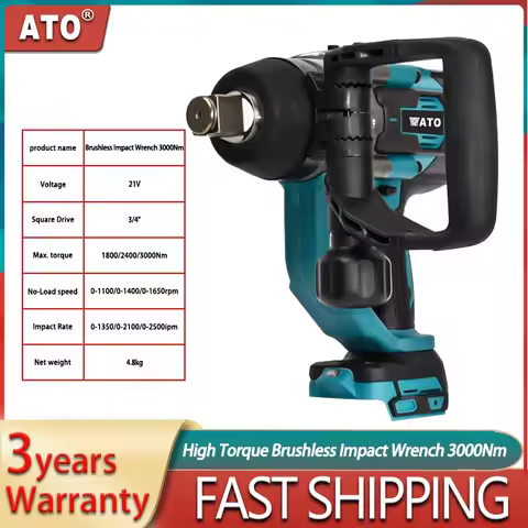 ATO Power Tools Cordless High Torque Brushless Impact Wrench 3000Nm For Makita 18V Battery