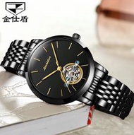 金仕盾防水機械錶鏤空女士手錶(黑鋼黑暗面女）