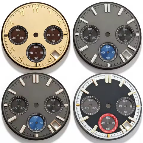 29.5mm VK63 Watch Dial Grey Black Chronograph Green Lume No Logo For Seiko Daytona VK63 Quartz Movem
