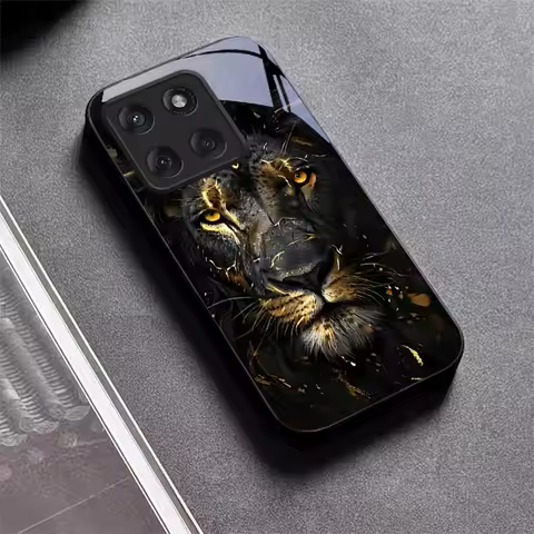 Lion With Golden Black Glass Phone Case For Motorola Moto Edge 70 60 Fusion 50 Ultra 40 Neo 30 Pro 2