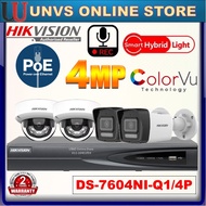 HIKVISION HIK 4 Channel 4.0MP Smart Hybrid Light POE + COLORVU + MIC / AUDIO 4CH NVR + 4MP PoE CAMER