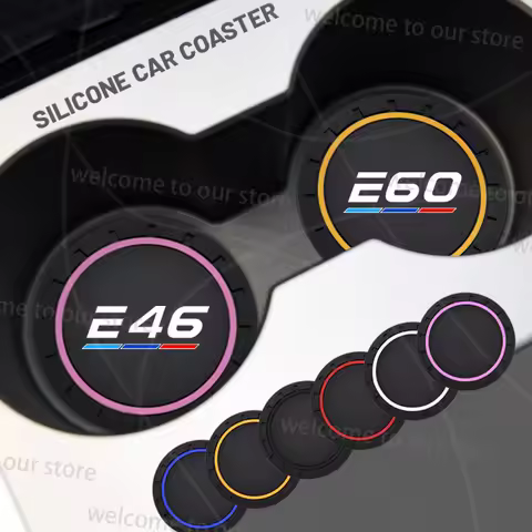 2Pcs For E46 E60 Tri Color Strip Flag Logo Anti-noise Car Coaster Water Cup Mat Cushion Rubber Mat B