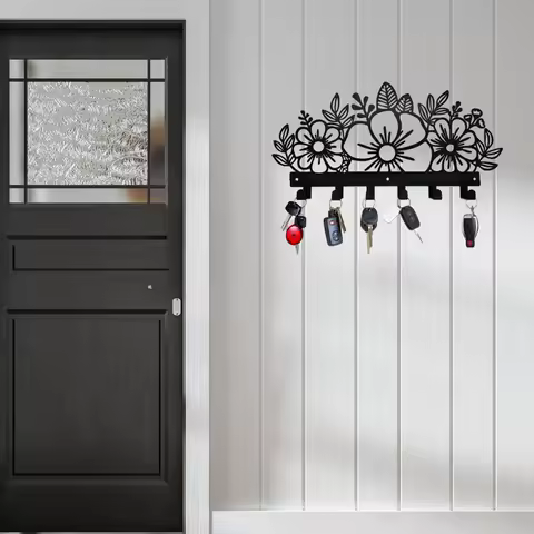 Beautiful Floral Key Holder - Wall Mounted Coat Rack - Wall Decor, Entryway, Bedroom Decor Wall-Moun