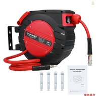Ado)15+1.5m Enclosed Retractable Air Hose Reel, 3/8in Hybrid Hose Air Compressor Hose Reel with Self