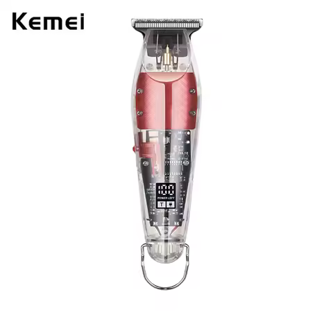 Kemei Hair Trimmer 0mm Professional Barber Hair Clipper Cordless Transparent Men Finish Hair Cutting