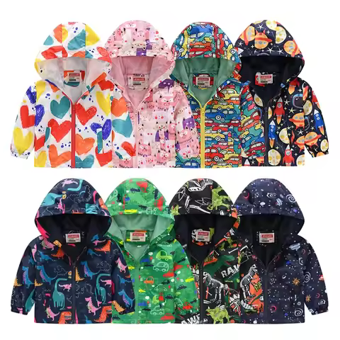 Spring Cartoon Dinosaur Jacket for Boys & Girls Zipper Windbreaker Outerwear Kids Children's Coats 1