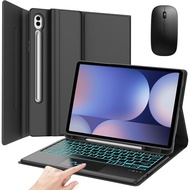 เคสคีย์บอร์ดพร้อมเมาส์สำหรับ S10ซัมซุงกาแล็กซีแท็บบวก12.4 2024คีย์บอร์ดแบ็คไลท์บลูทูธที่ถอดออกได้ฝาค
