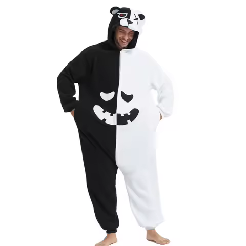 Men's animal-themed cosplay costume, one-piece bear pajama, black jumpsuit pajama, suitable for part