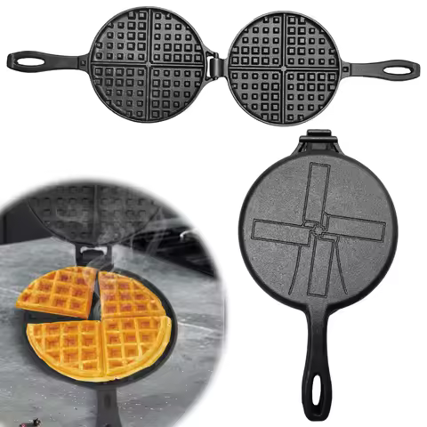Cast Iron Waffle Maker Pan Non-Stick Waffle Iron Round Waffle Mold Waffle Cake Maker for Stovetop Or